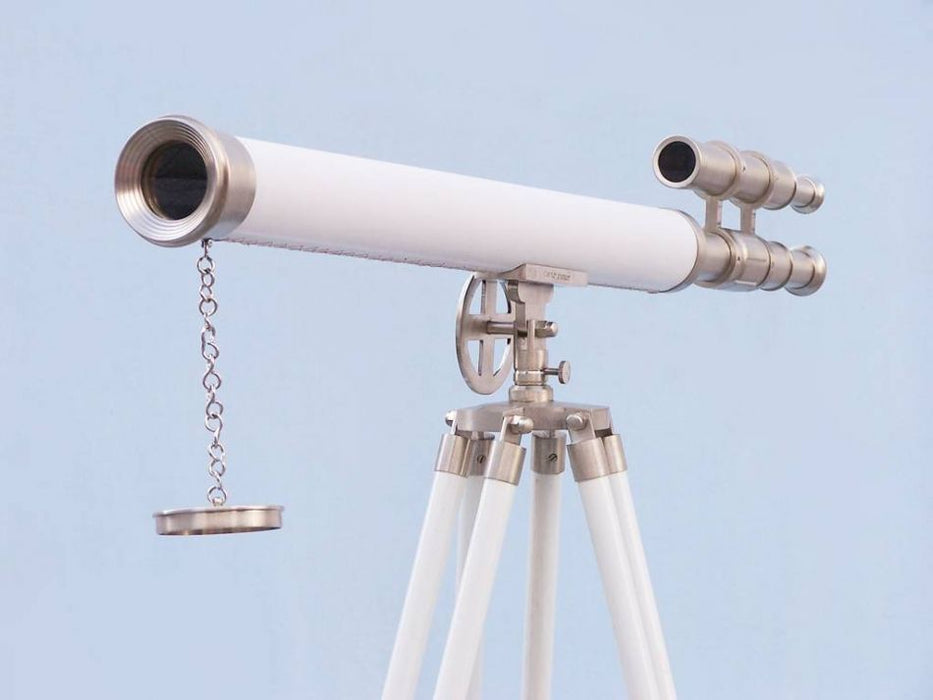 Hampton Nautical 65-Inch Floor Standing Brushed Nickel with White Leather Griffith Astro Telescope Body Objective Lens and Cap