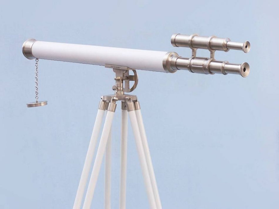 Hampton Nautical 65-Inch Floor Standing Brushed Nickel with White Leather Griffith Astro Telescope Body Side Profile Left