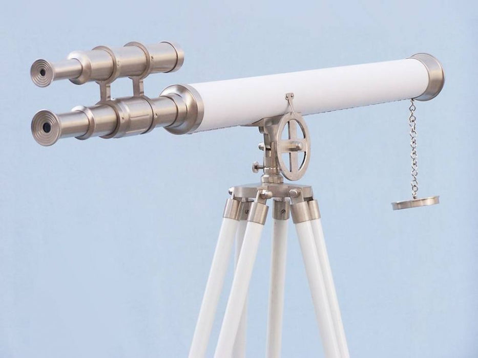 Hampton Nautical 65-Inch Floor Standing Brushed Nickel with White Leather Griffith Astro Telescope Body Side Profile Right