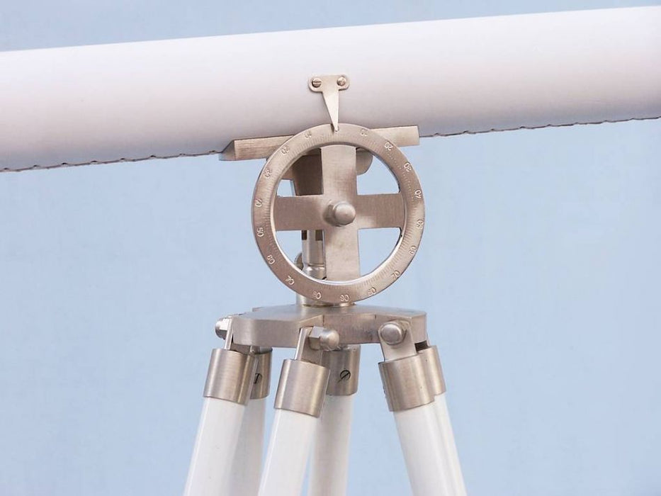 Hampton Nautical 65-Inch Floor Standing Brushed Nickel with White Leather Griffith Astro Telescope Body on Tripod Base with Scale Dial