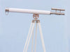 Hampton Nautical 65-Inch Floor Standing Brushed Nickel with White Leather Griffith Astro Telescope Body on Tripod with Lens Cap