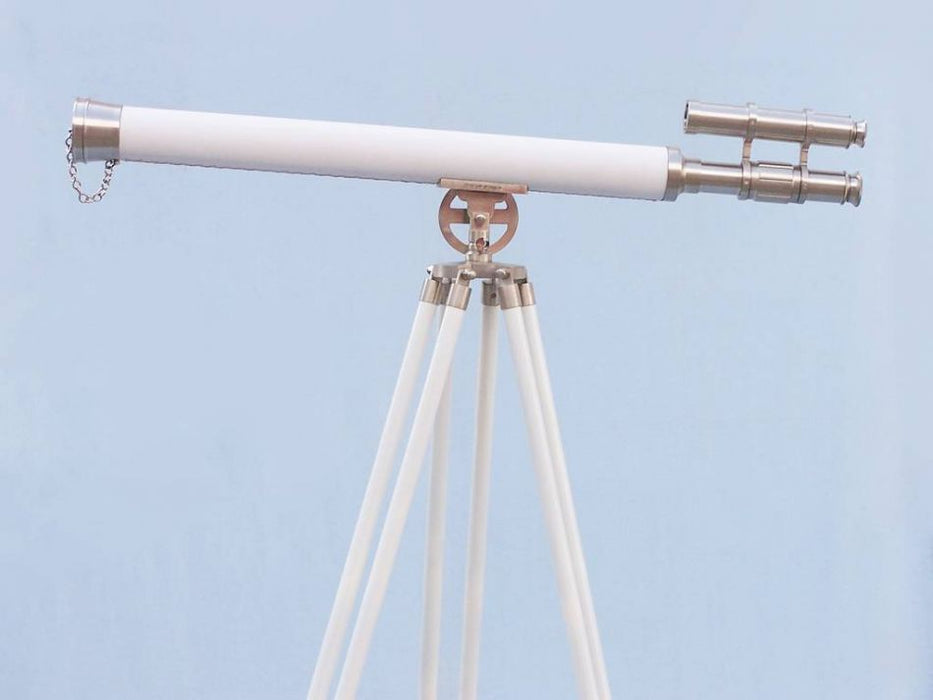 Hampton Nautical 65-Inch Floor Standing Brushed Nickel with White Leather Griffith Astro Telescope Body on Tripod with Lens Cap