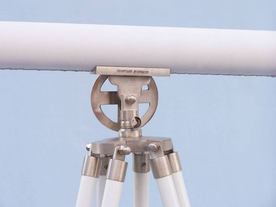 Hampton Nautical 65-Inch Floor Standing Brushed Nickel with White Leather Griffith Astro Telescope Tripod Body Scale Dial
