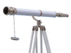 Hampton Nautical 65-Inch Floor Standing Chrome & White Leather Galileo Telescope