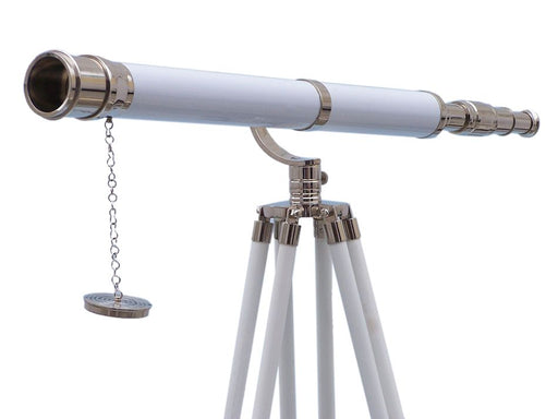 Hampton Nautical 65-Inch Floor Standing Chrome & White Leather Galileo Telescope