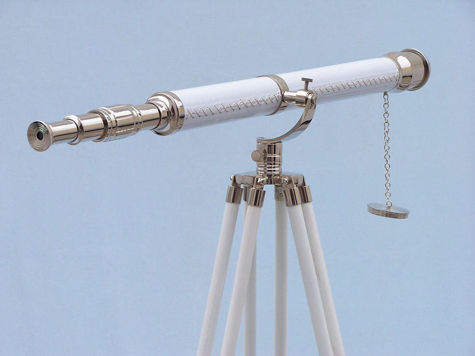 Hampton Nautical 65-Inch Floor Standing Chrome & White Leather Galileo Telescope Body