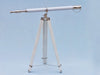 Hampton Nautical 65-Inch Floor Standing Chrome & White Leather Galileo Telescope Body Mounted on Tripod 
