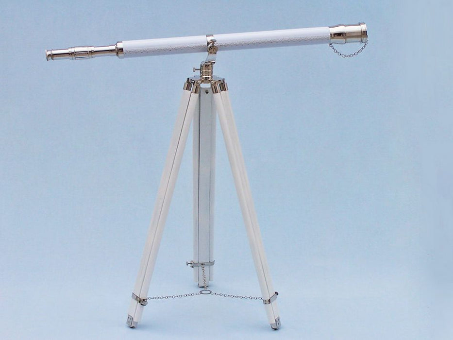Hampton Nautical 65-Inch Floor Standing Chrome & White Leather Galileo Telescope Body Mounted on Tripod 