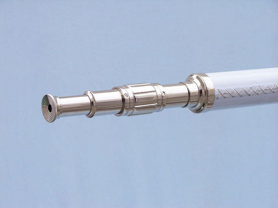 Hampton Nautical 65-Inch Floor Standing Chrome & White Leather Galileo Telescope Extended Eyepiece