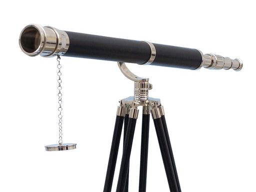 Hampton Nautical 65-Inch Floor Standing Chrome and Leather Galileo Telescope