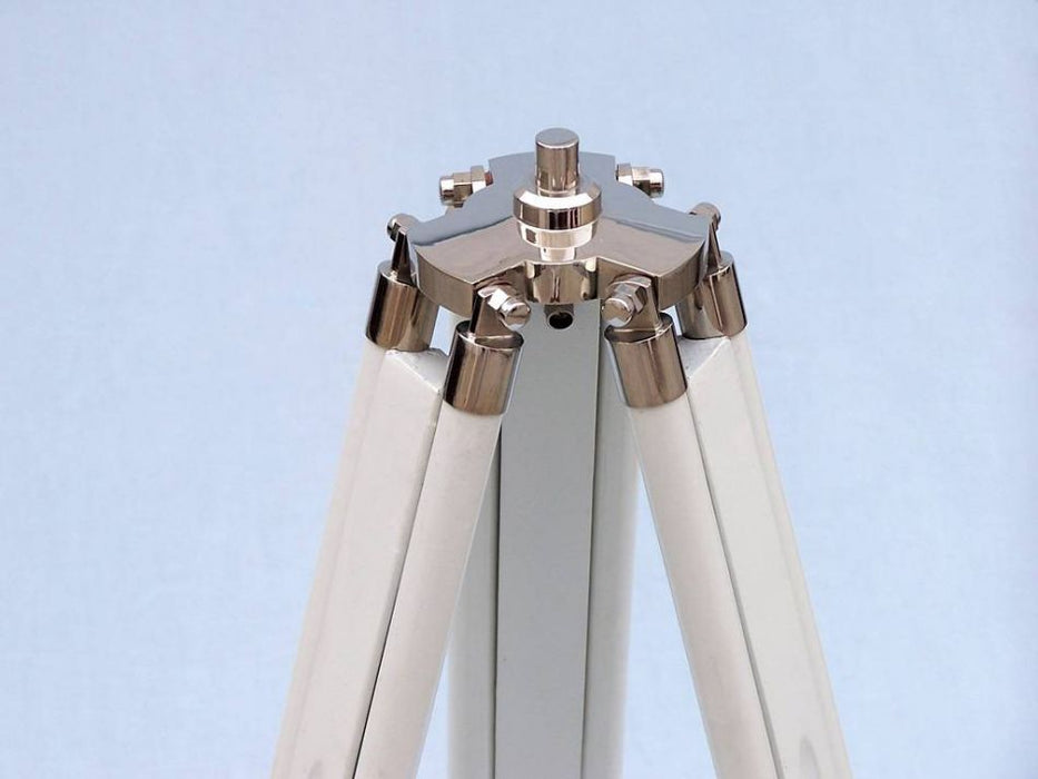 Hampton Nautical 65-Inch Floor Standing Chrome with White Leather Anchormaster Telescope Tripod Base 