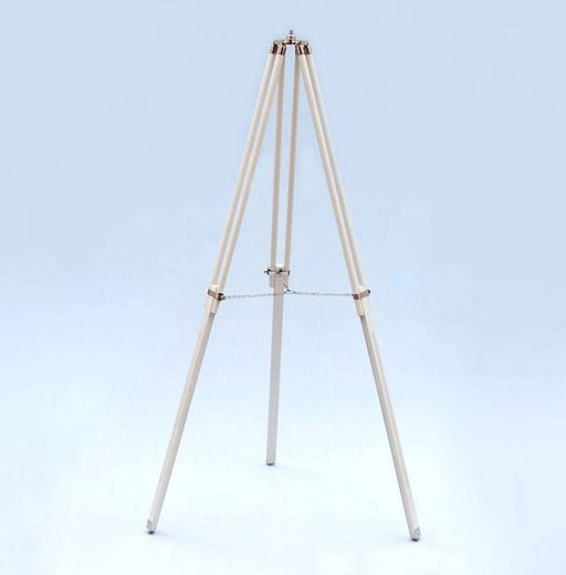 Hampton Nautical 65-Inch Floor Standing Chrome with White Leather Anchormaster Telescope Tripod with Extended Legs