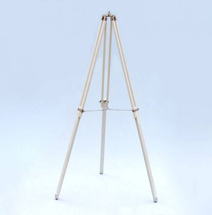Hampton Nautical 65-Inch Floor Standing Chrome with White Leather Anchormaster Telescope Tripod with Extended Legs