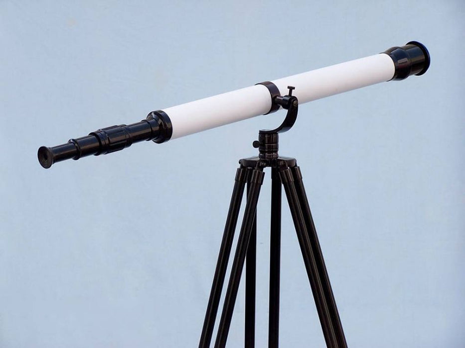 Hampton Nautical 65-Inch Floor Standing Oil-Rubbed Bronze-White Leather With Black Stand Galileo Telescope Body