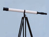 Hampton Nautical 65-Inch Floor Standing Oil-Rubbed Bronze-White Leather With Black Stand Galileo Telescope Body Side Profile Left