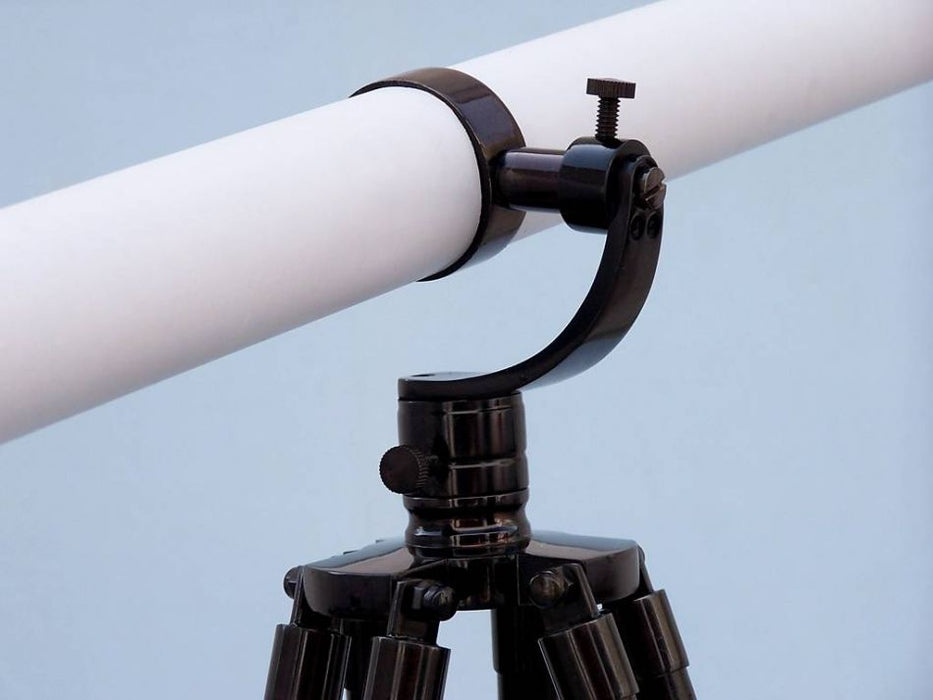 Hampton Nautical 65-Inch Floor Standing Oil-Rubbed Bronze-White Leather With Black Stand Galileo Telescope Tripod Body Right Profile