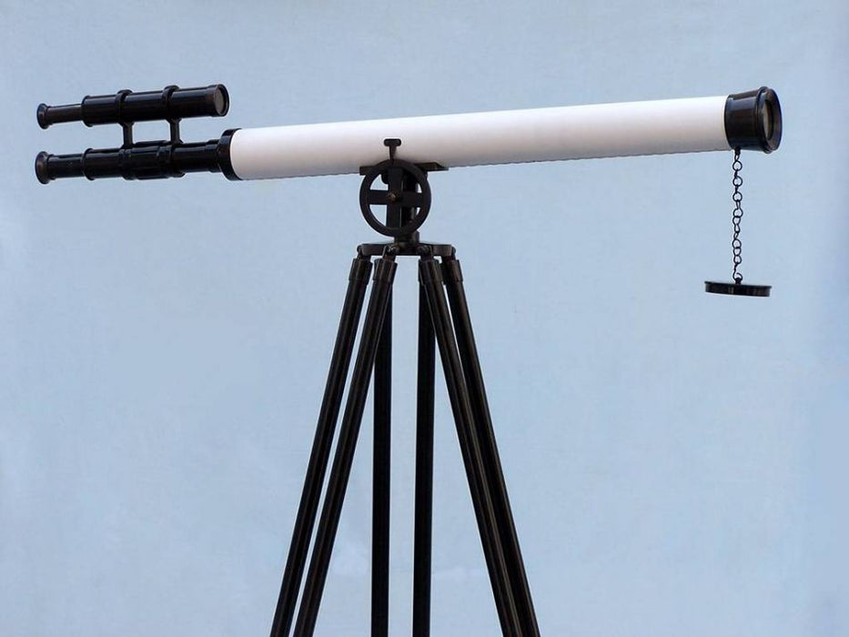 Hampton Nautical 65-Inch Floor Standing Oil-Rubbed Bronze White Leather With Black Stand Griffith Astro Telescope Body 