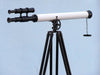 Hampton Nautical 65-Inch Floor Standing Oil-Rubbed Bronze White Leather With Black Stand Griffith Astro Telescope Body Mounted Right Profile