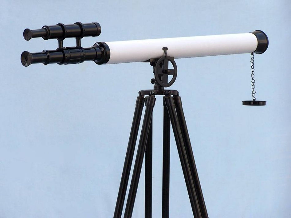 Hampton Nautical 65-Inch Floor Standing Oil-Rubbed Bronze White Leather With Black Stand Griffith Astro Telescope Body Mounted Right Profile