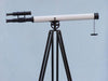 Hampton Nautical 65-Inch Floor Standing Oil-Rubbed Bronze White Leather With Black Stand Griffith Astro Telescope Body Side Profile Left