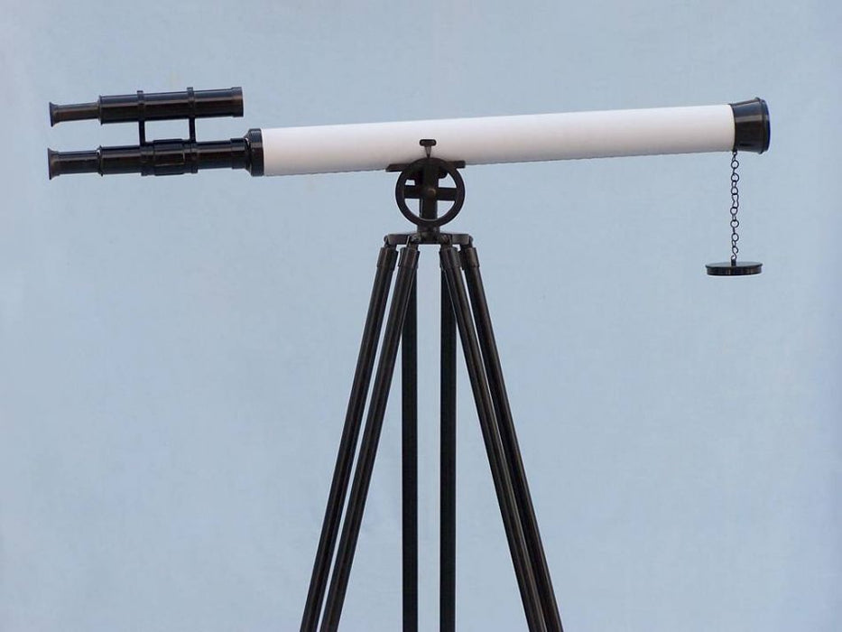Hampton Nautical 65-Inch Floor Standing Oil-Rubbed Bronze White Leather With Black Stand Griffith Astro Telescope Body Side Profile Left