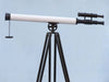 Hampton Nautical 65-Inch Floor Standing Oil-Rubbed Bronze White Leather With Black Stand Griffith Astro Telescope Body Side Profile Right