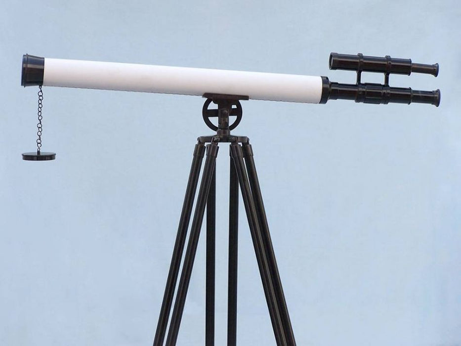 Hampton Nautical 65-Inch Floor Standing Oil-Rubbed Bronze White Leather With Black Stand Griffith Astro Telescope Body Side Profile Right