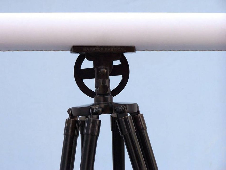 Hampton Nautical 65-Inch Floor Standing Oil-Rubbed Bronze White Leather With Black Stand Griffith Astro Telescope Tripod Body Left Profile