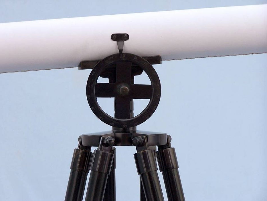 Hampton Nautical 65-Inch Floor Standing Oil-Rubbed Bronze White Leather With Black Stand Griffith Astro Telescope Tripod Body Right Profile