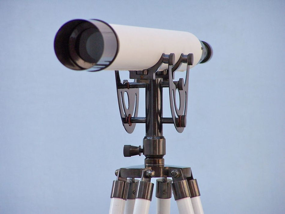 Hampton Nautical 65-Inch Floor Standing Oil-Rubbed Bronze and White Leather Anchormaster Telescope Body Objective Lens
