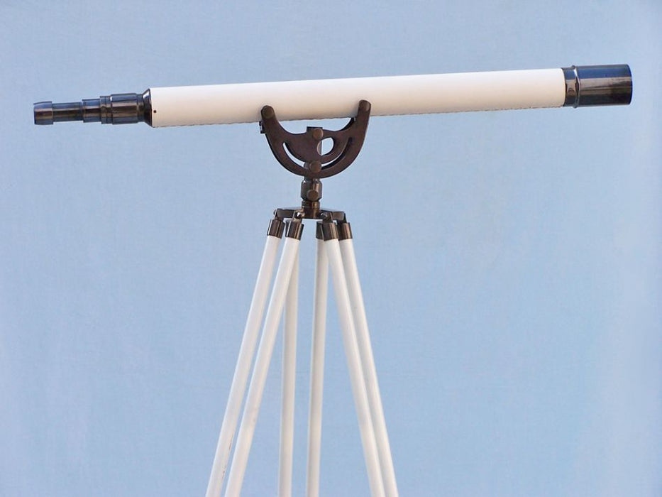 Hampton Nautical 65-Inch Floor Standing Oil-Rubbed Bronze and White Leather Anchormaster Telescope Body on Tripod