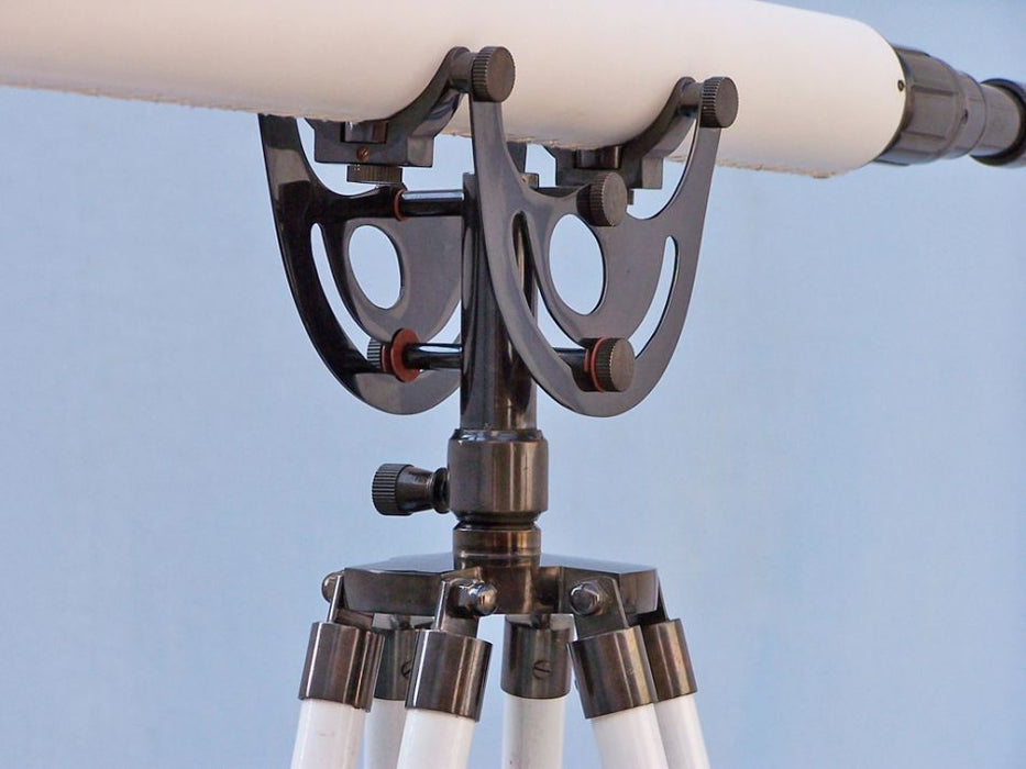 Hampton Nautical 65-Inch Floor Standing Oil-Rubbed Bronze and White Leather Anchormaster Telescope on Tripod Body Base