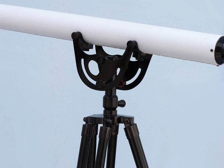 Hampton Nautical 65-Inch Floor Standing Oil-Rubbed Bronzed-White Leather with Black Stand Anchormaster Telescope Tripod Body Base Left Profile