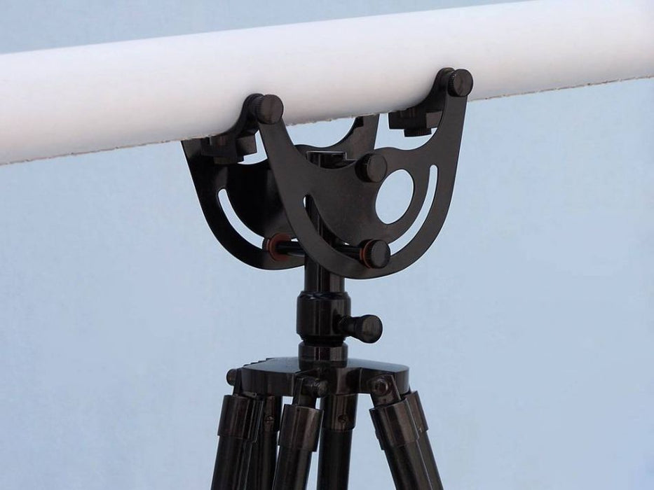Hampton Nautical 65-Inch Floor Standing Oil-Rubbed Bronzed-White Leather with Black Stand Anchormaster Telescope Tripod Body Base Right Profile