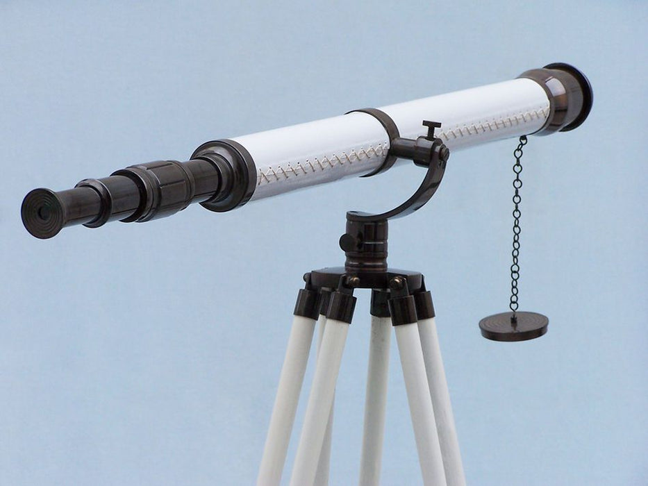 Hampton Nautical 65-Inch Floor Standing Oil Rubbed Bronze and White Leather Galileo Telescope Body and Tripod