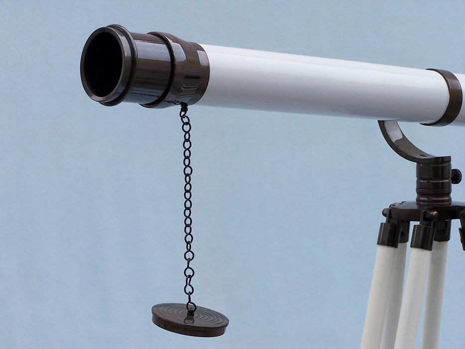 Hampton Nautical 65-Inch Floor Standing Oil Rubbed Bronze and White Leather Galileo Telescope Objective Lens and Cap