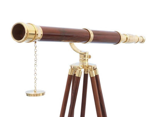 Hampton Nautical 65-inch Floor Standing Brass and Wood Galileo Telescope