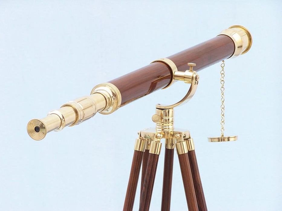 Hampton Nautical 65-inch Floor Standing Brass and Wood Galileo Telescope Body