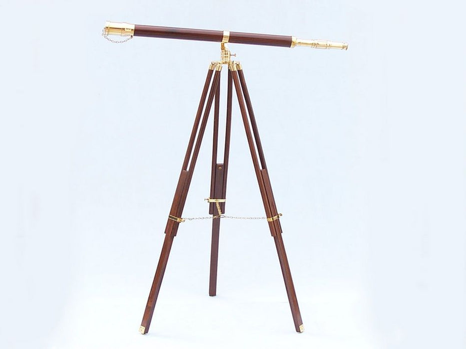 Hampton Nautical 65-inch Floor Standing Brass and Wood Galileo Telescope Body Mounted on Tripod
