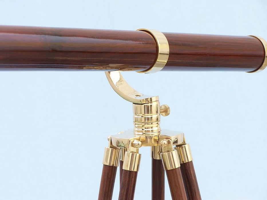 Hampton Nautical 65-inch Floor Standing Brass and Wood Galileo Telescope Body Mounted on Tripod Base