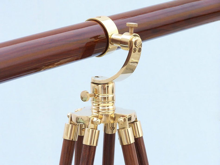 Hampton Nautical 65-inch Floor Standing Brass and Wood Galileo Telescope Body Mounted on Tripod Base with Knob