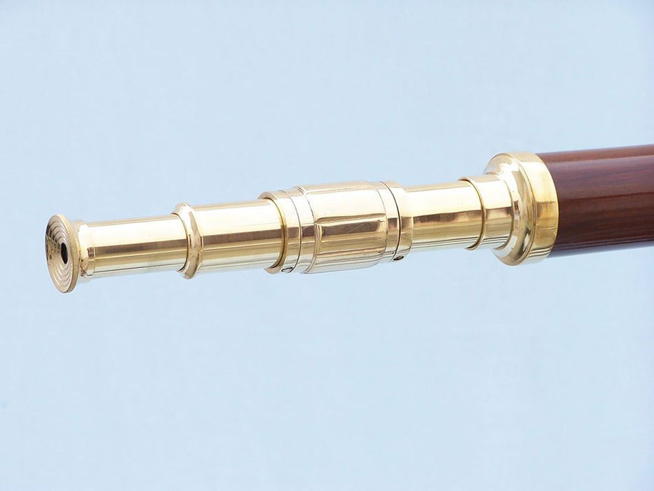 Hampton Nautical 65-inch Floor Standing Brass and Wood Galileo Telescope Extended Eyepiece
