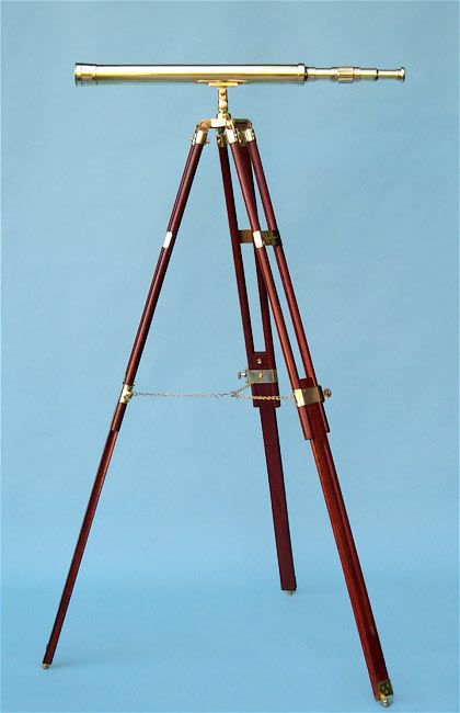 Stanley London 42mm Engravable Polished Brass Harbormaster Telescope w/ Hardwood Tripod