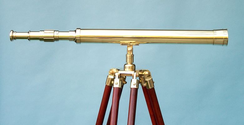 Stanley London 42mm Engravable Polished Brass Harbormaster Telescope w/ Hardwood Tripod