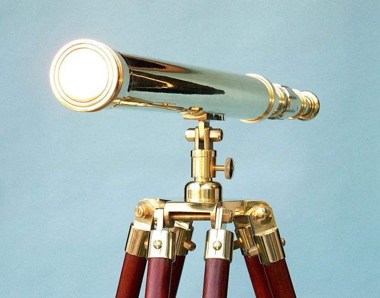 Stanley London 42mm Engravable Polished Brass Harbormaster Telescope w/ Hardwood Tripod