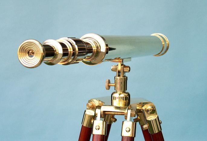 Stanley London 42mm Engravable Polished Brass Harbormaster Telescope w/ Hardwood Tripod