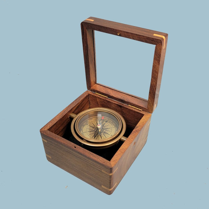 Stanley London Engravable Small Boxed Compass With Beveled Glass Lid