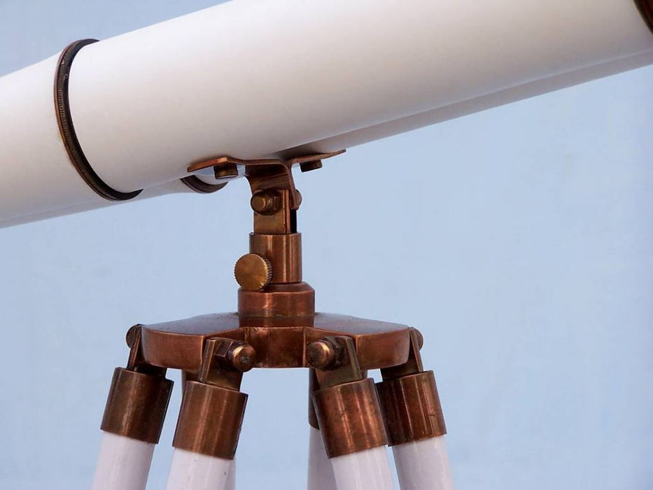 Hampton Nautical 62-inch Floor Standing Admirals Antique Copper With White Leather Binoculars