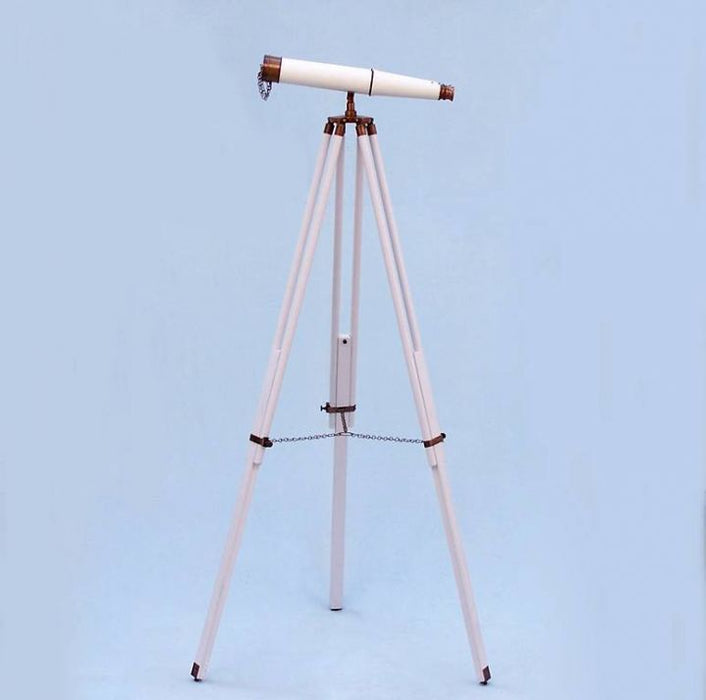 Hampton Nautical 62-inch Floor Standing Admirals Antique Copper With White Leather Binoculars