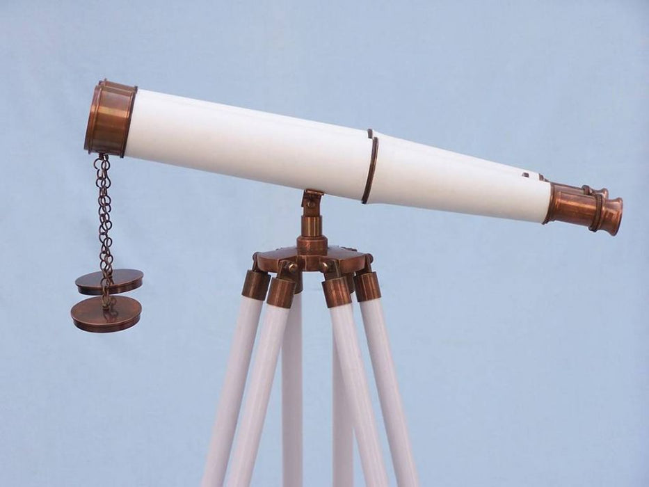 Hampton Nautical 62-inch Floor Standing Admirals Antique Copper With White Leather Binoculars